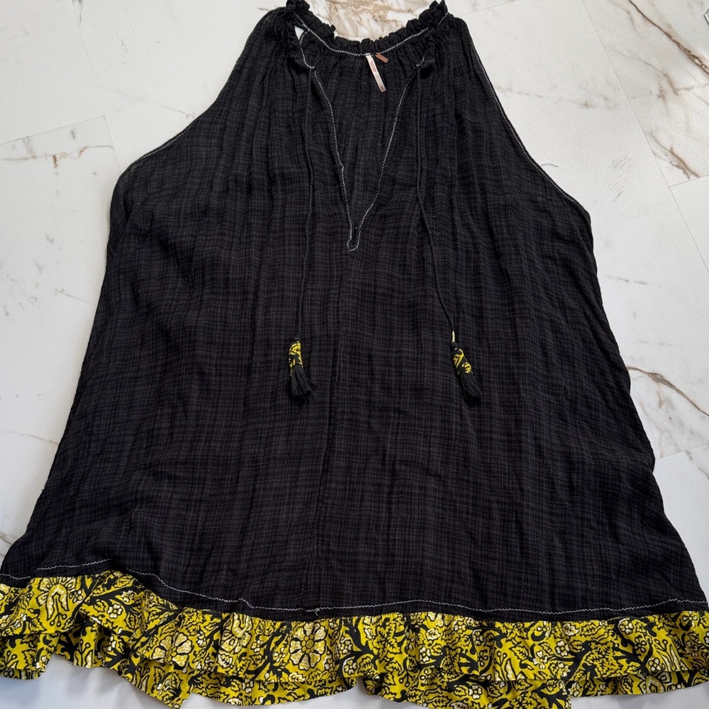 Free People Textured Tunic Sz L Boho Beachy Fringe